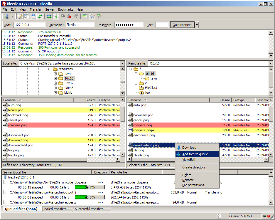 Interface FileZilla